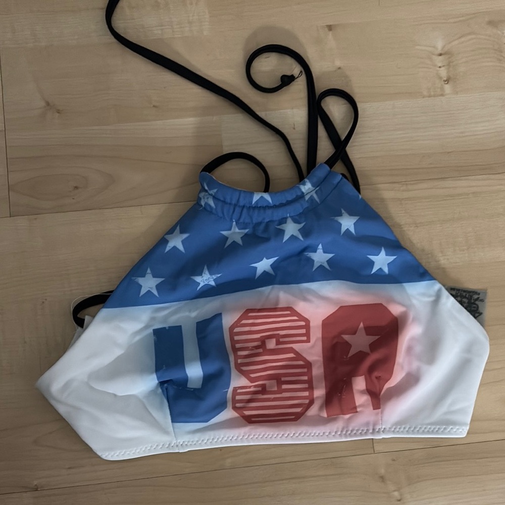 Chaser Blue and White Swim Top Halter Style